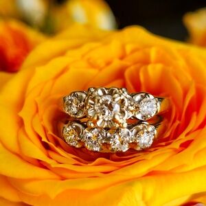 Vintage 14K Diamond Wedding Set